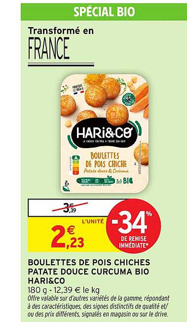 BOULETTES DE POIS CHICHES PATATE DOUCE CURCUMA BIO HARI&CO