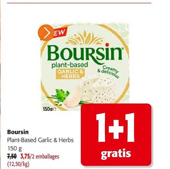 Boursin Plant-Based Garlic & Herbs 150 g 1+1 gratis