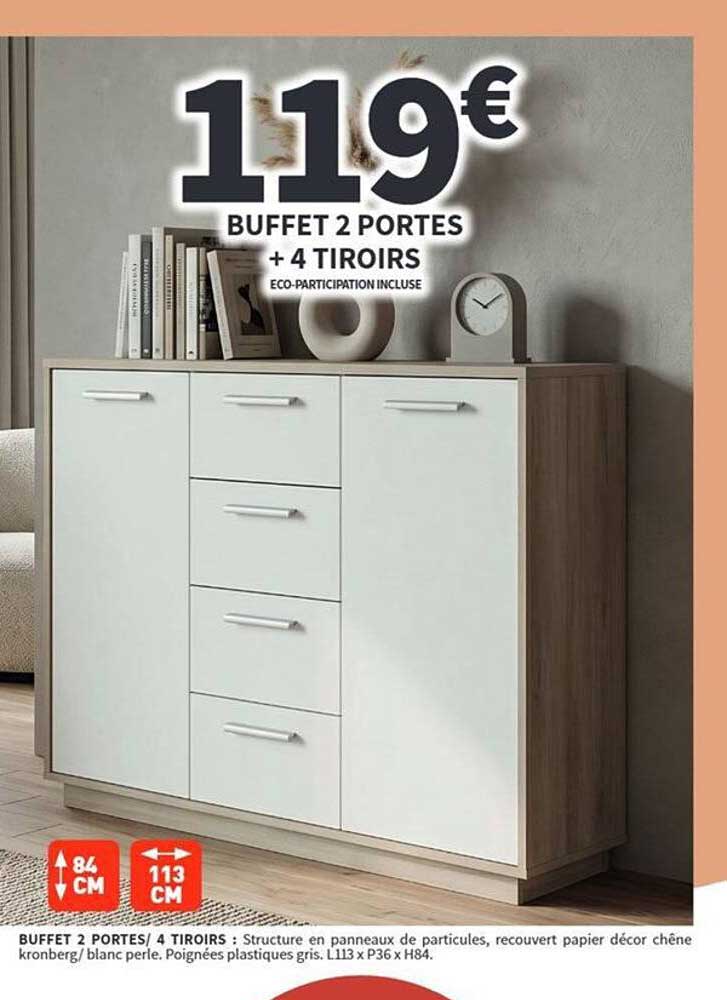 BUFFET 2 PORTES + 4 TIROIRS