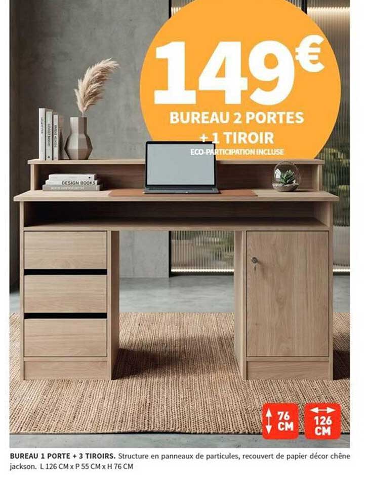 BUREAU 2 PORTES + 1 TIROIR