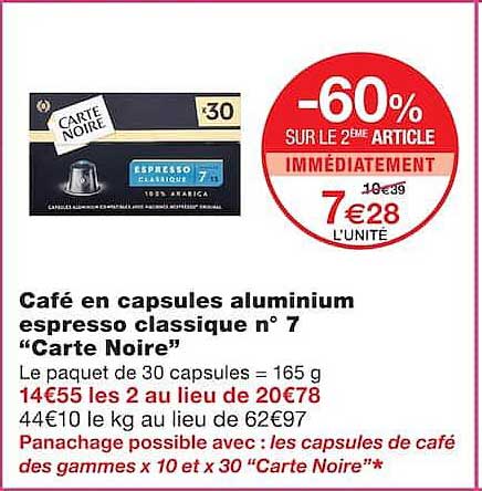 Café en capsules aluminium espresso classique n° 7 “Carte Noire”