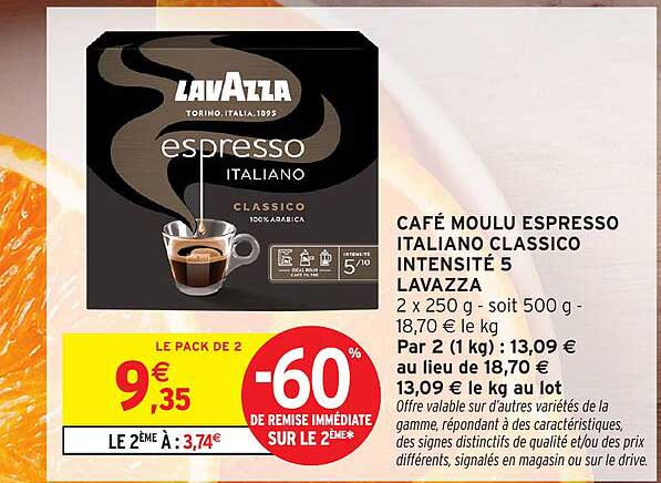 CAFÉ MOULU ESPRESSO ITALIANO CLASSICO INTENSITÉ 5 LAVAZZA