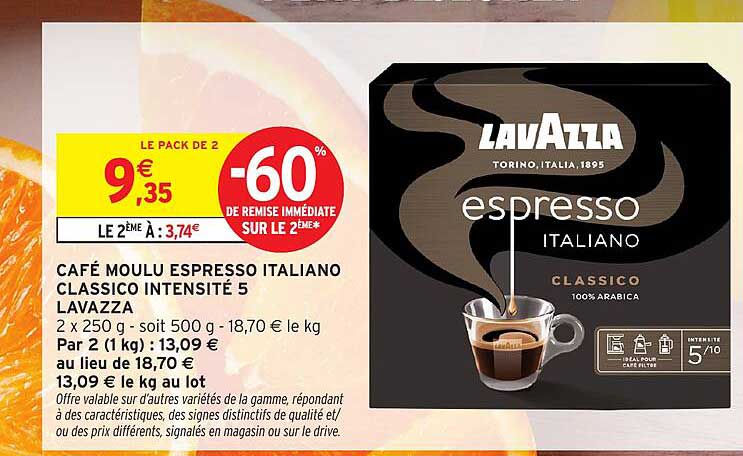 CAFÉ MOULU ESPRESSO ITALIANO CLASSICO INTENSITÉ 5 LAVAZZA