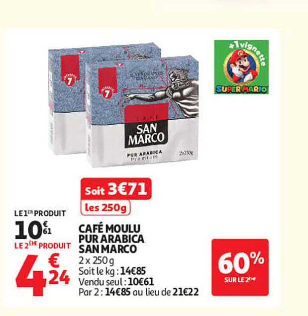 CAFÉ MOULU PUR ARABICA SAN MARCO 2 x 250 g