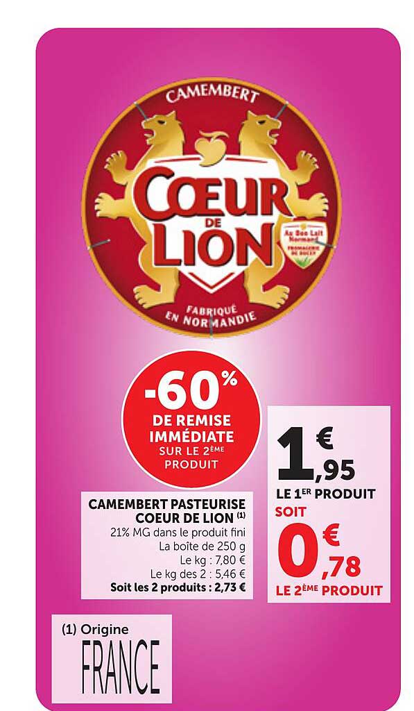 CAMEMBERT PASTEURISE COEUR DE LION