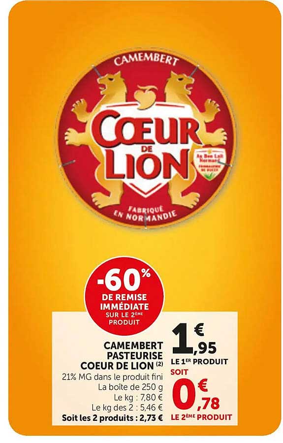 CAMEMBERT PASTEURISE COEUR DE LION