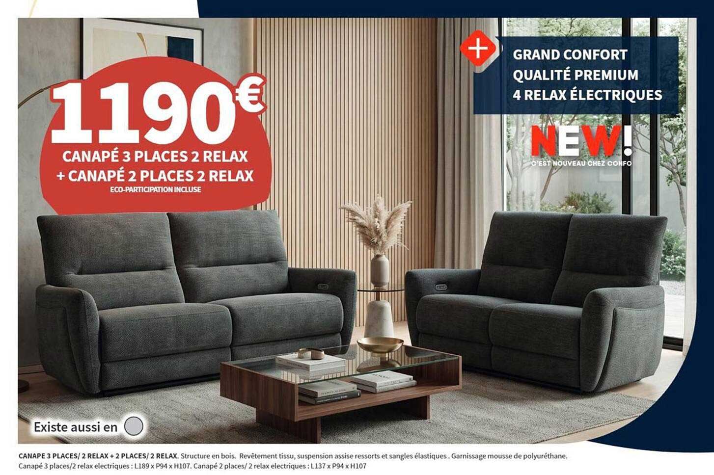 CANAPÉ 3 PLACES 2 RELAX + CANAPÉ 2 PLACES 2 RELAX