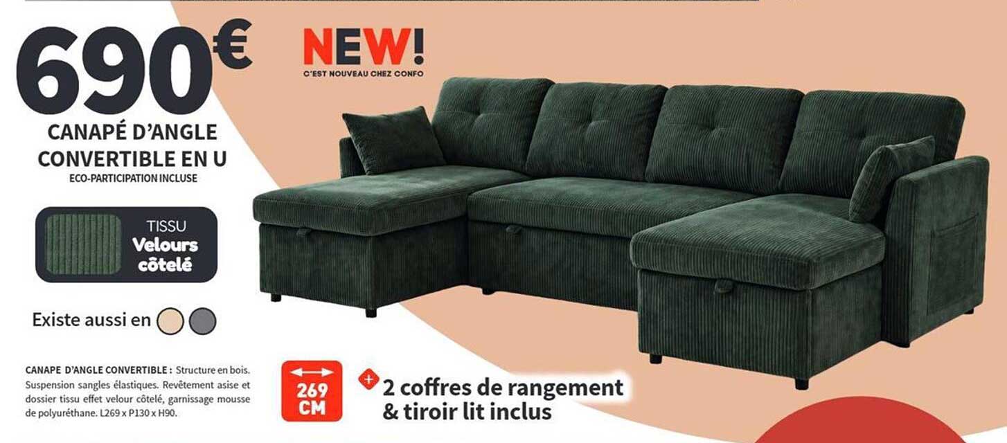 CANAPÉ D’ANGLE CONVERTIBLE EN U