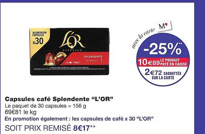 Capsules café Splendente “L’OR”