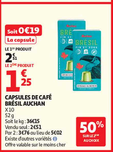 Capsules de café Brésil Auchan