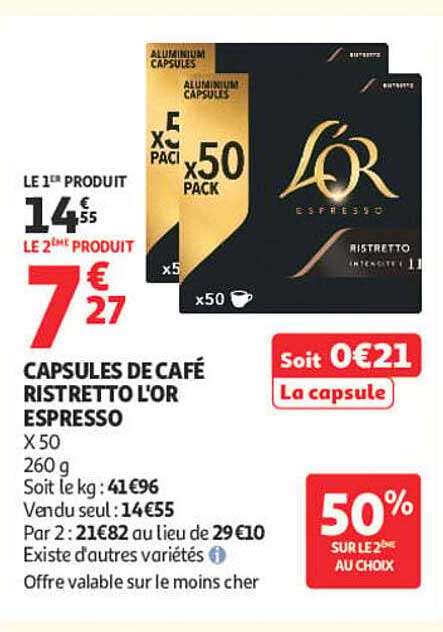 CAPSULES DE CAFÉ RISTRETTO L’OR ESPRESSO x50 260 g