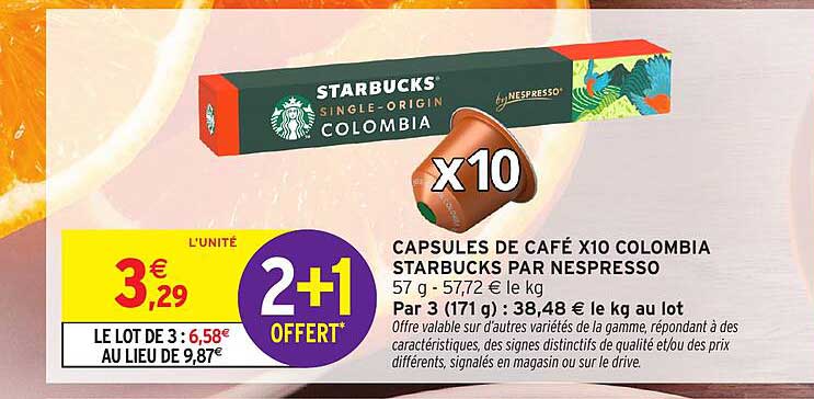 CAPSULES DE CAFÉ X10 COLOMBIA STARBUCKS PAR NESPRESSO