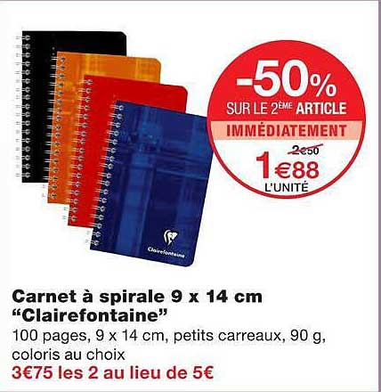 Carnet à spirale 9 x 14 cm “Clairefontaine”