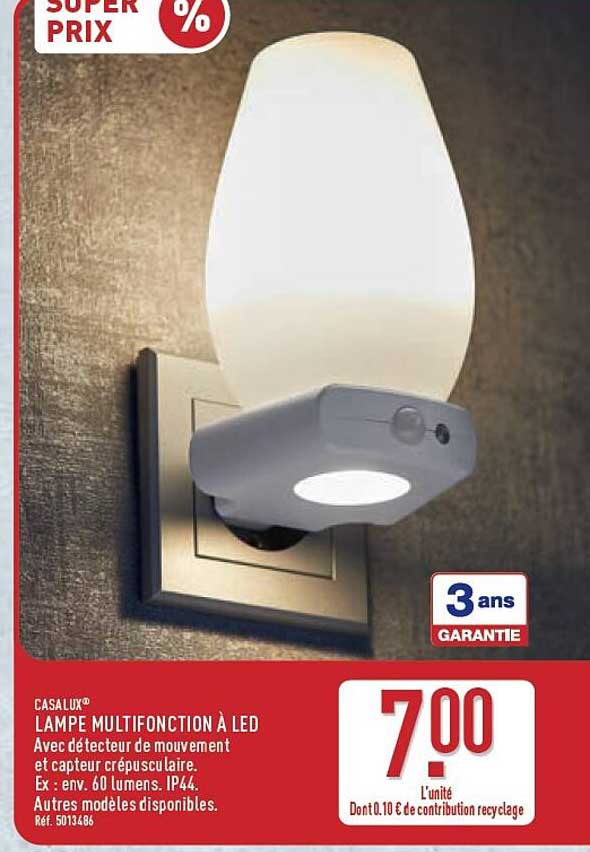 CASALUX® LAMPE MULTIFONCTION À LED Avec détecteur de mouvement et capteur crépusculaire
