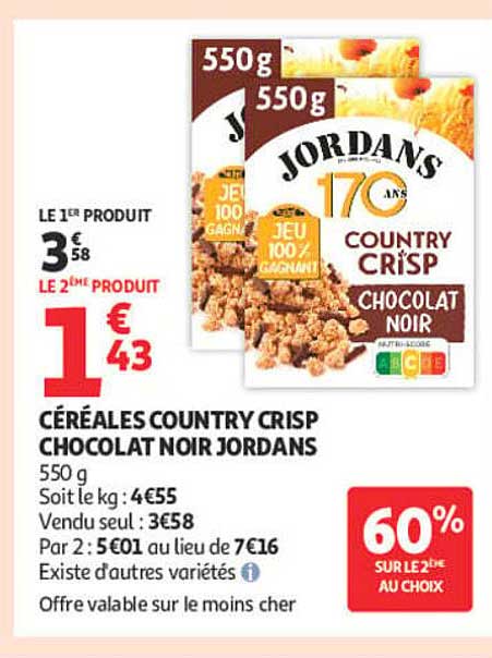 CÉRÉALES COUNTRY CRISP CHOCOLAT NOIR JORDANS