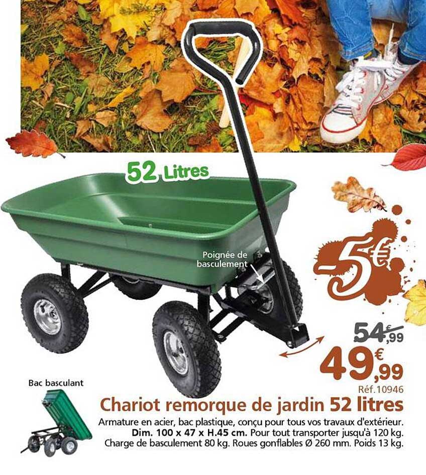 Chariot remorque de jardin 52 litres