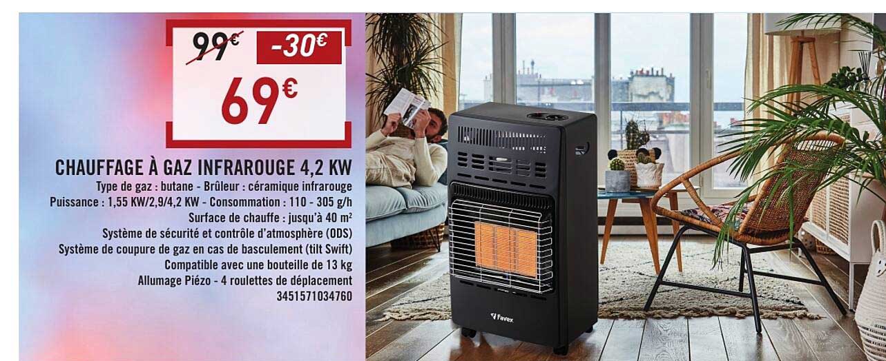 CHAUFFAGE À GAZ INFRAROUGE 4,2 KW