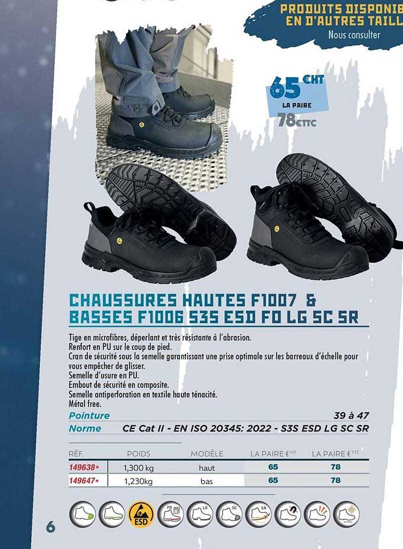 CHAUSSURES HAUTES F1007 & BASSES F1006 S3S ESD FO LG SC SR