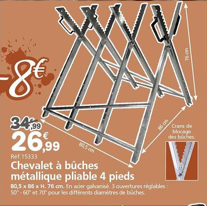 Chevalet à bûches métallique pliable 4 pieds