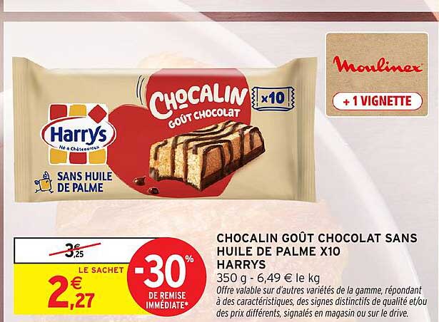 CHOCALIN GOÛT CHOCOLAT SANS HUILE DE PALME X10 HARRYS