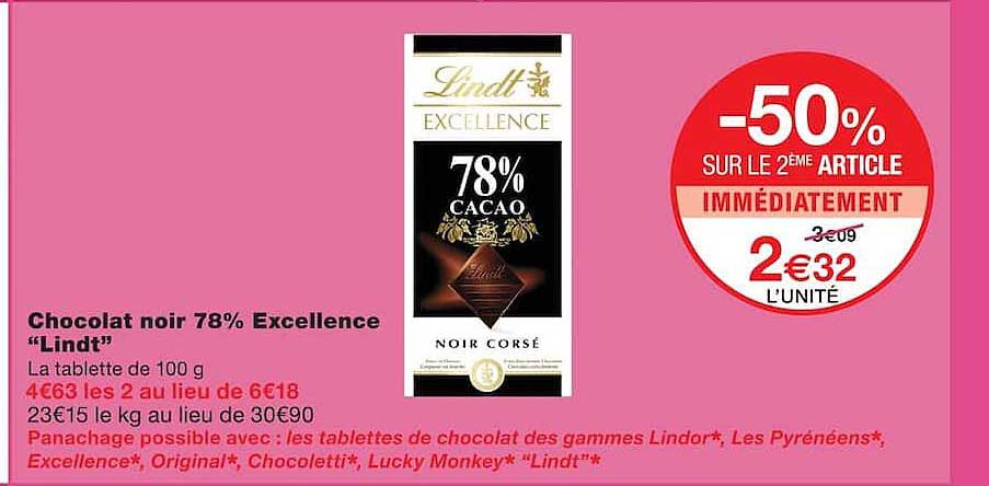 Chocolat noir 78% Excellence “Lindt”