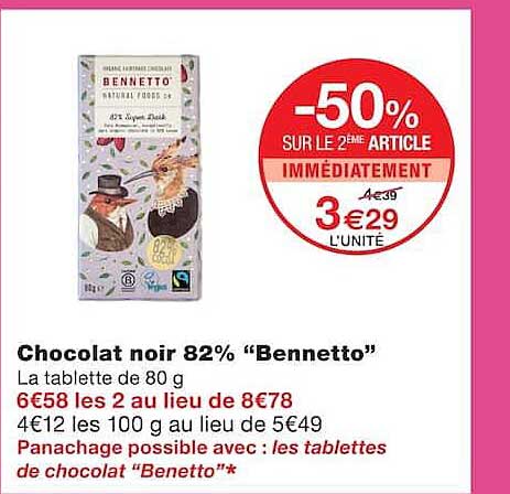 Chocolat noir 82% “Bennetto”