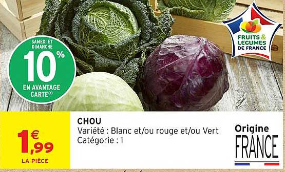 CHOU Variété : Blanc et/ou rouge et/ou Vert Catégorie : 1