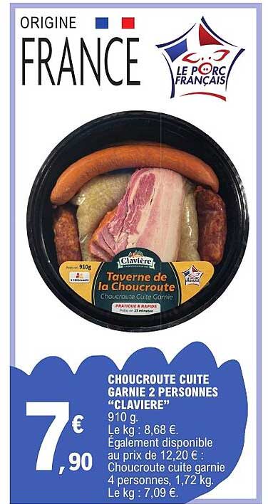 CHOUCROUTE CUITE GARNIE 2 PERSONNES “CLAVIERE”