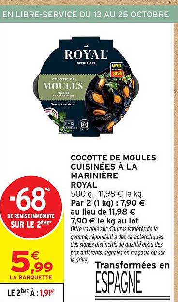 COCOTTE DE MOULES CUISINÉES À LA MARINIÈRE ROYAL