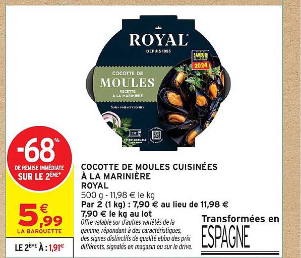 Cocotte de moules cuisinées à la marinière Royal