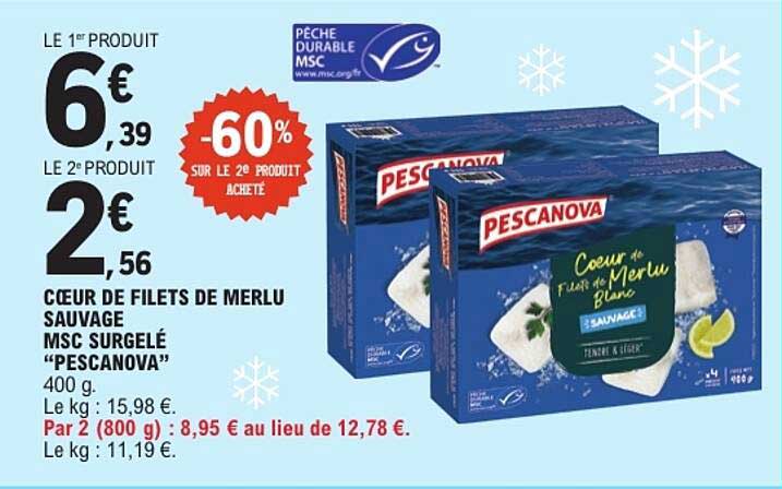 Cœur de filets de merlu sauvage MSC surgelé “PESCANOVA”