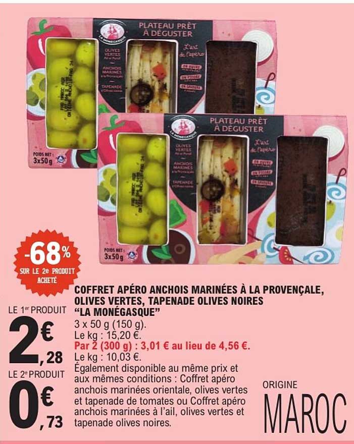 COFFRET APÉRO ANCHOIS MARINÉES À LA PROVENÇALE, OLIVES VERTES, TAPENADE OLIVES NOIRES “LA MONÉGASQUE”