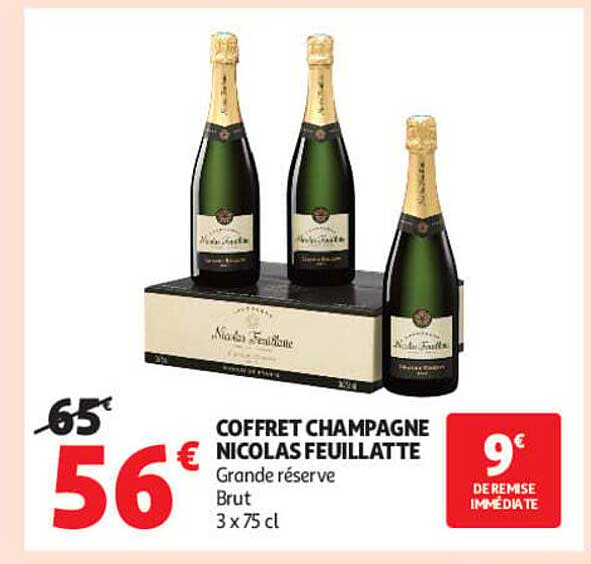 COFFRET CHAMPAGNE NICOLAS FEUILLATTE Grande réserve Brut 3 x 75 cl