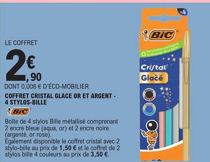 COFFRET CRISTAL GLACE OR ET ARGENT - 4 STYLOS-BILLE