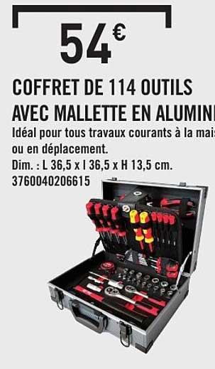 COFFRET DE 114 OUTILS AVEC MALLETTE EN ALUMINIUM