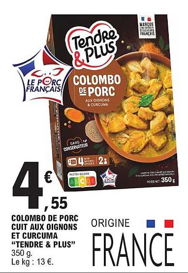 COLOMBO DE PORC CUIT AUX OIGNONS ET CURCUMA “TENDRE & PLUS” 350 g.