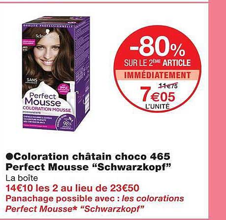 Coloration châtain choco 465 Perfect Mousse “Schwarzkopf”