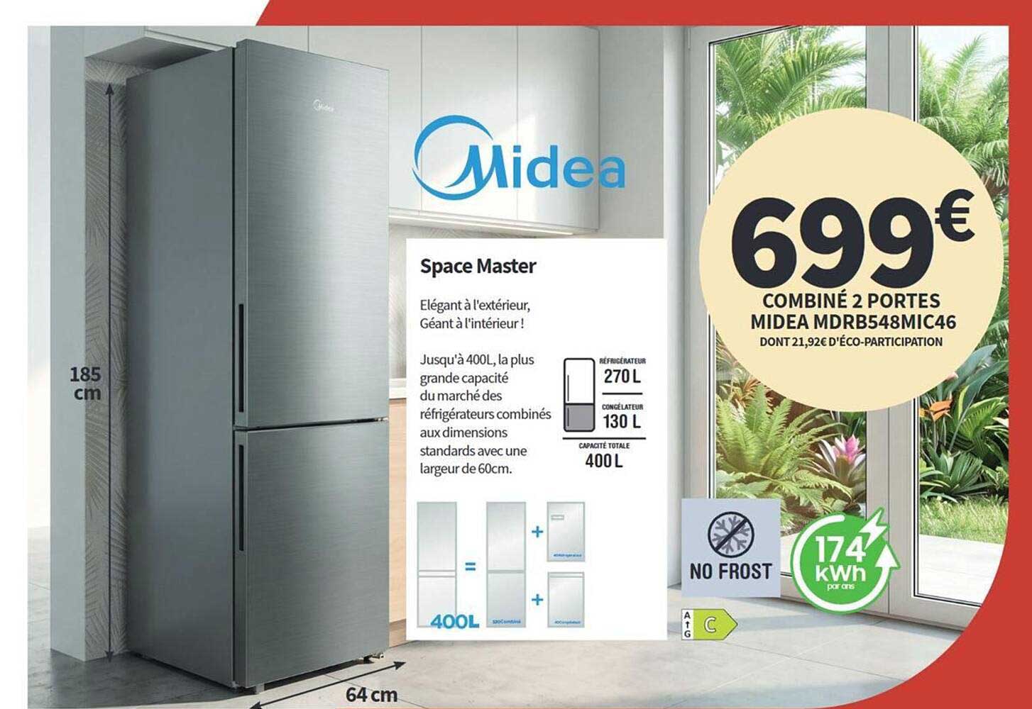 COMBINÉ 2 PORTES MIDEA MDRB548MIC46