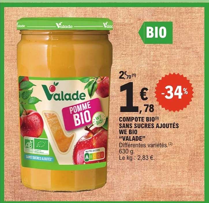 COMPOTE BIO SANS SUCRES AJOUTÉS WE BIO "VALADE"