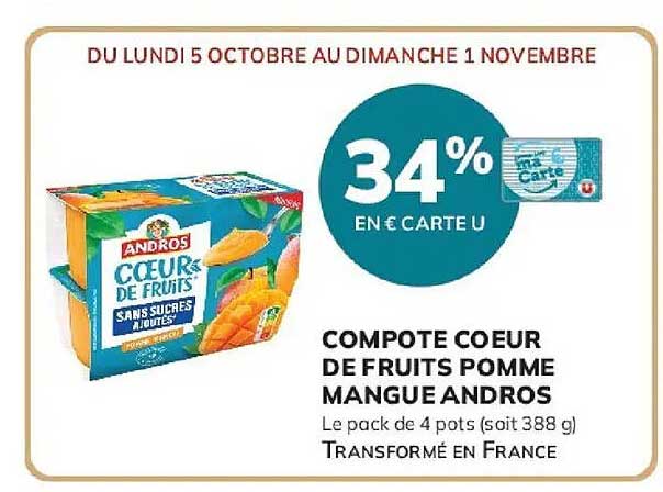COMPOTE COEUR DE FRUITS POMME MANGUE ANDROS