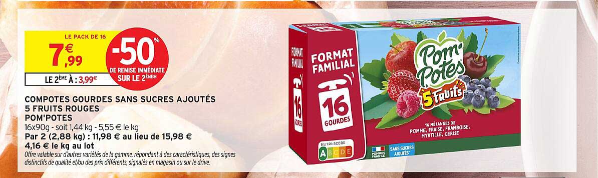 COMPOTES GOURDES SANS SUCRES AJOUTÉS 5 FRUITS ROUGES POM'POTES