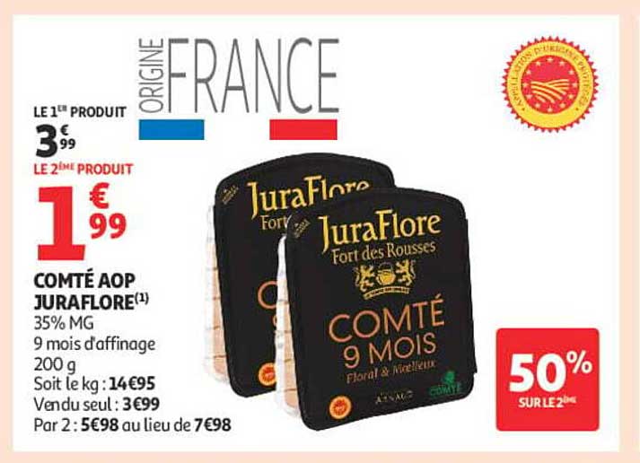 COMTÉ AOP JURAFLORE(1) 35% MG 9 mois d'affinage 200 g