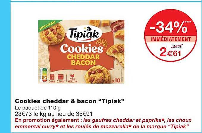 Cookies cheddar & bacon “Tipiak”