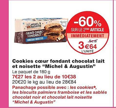 Cookies coeur fondant chocolat lait et noisette “Michel & Augustin”