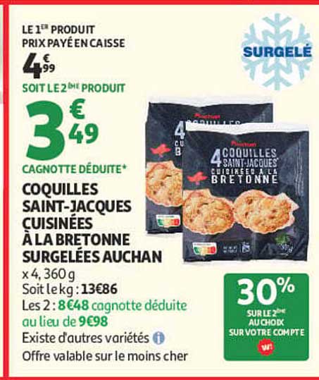 COQUILLES SAINT-JACQUES CUISINÉES À LA BRETONNE SURGELÉES AUCHAN