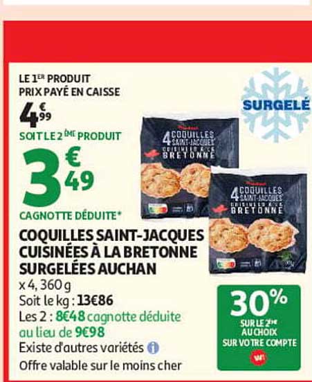 COQUILLES SAINT-JACQUES CUISINÉES À LA BRETONNE SURGELÉES AUCHAN