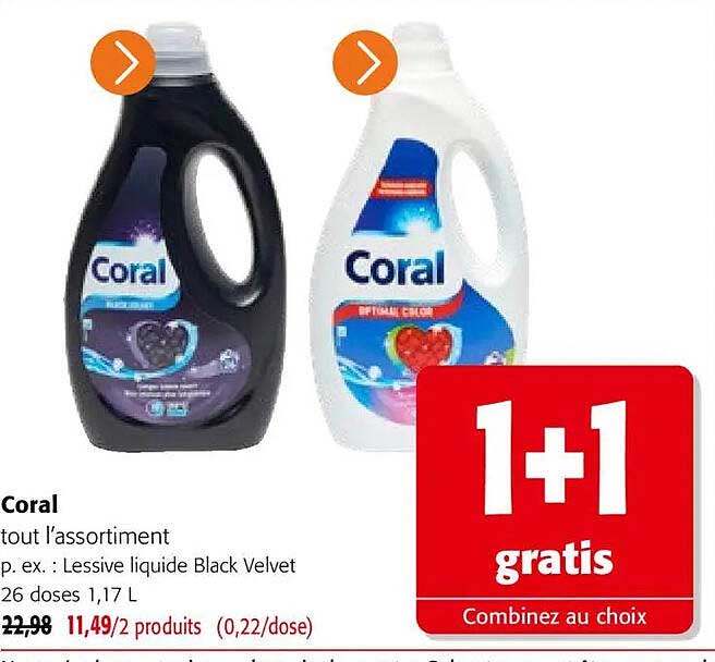 Coral tout l’assortiment p. ex. : Lessive liquide Black Velvet 26 doses 1,17 L