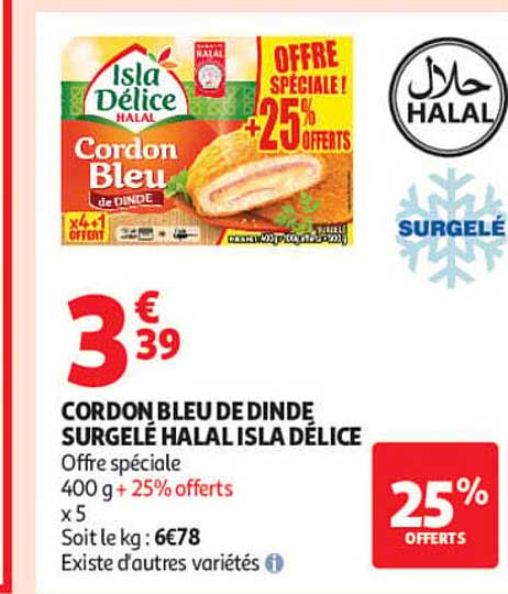CORDON BLEU DE DINDE SURGELÉ HALAL ISLA DÉLICE