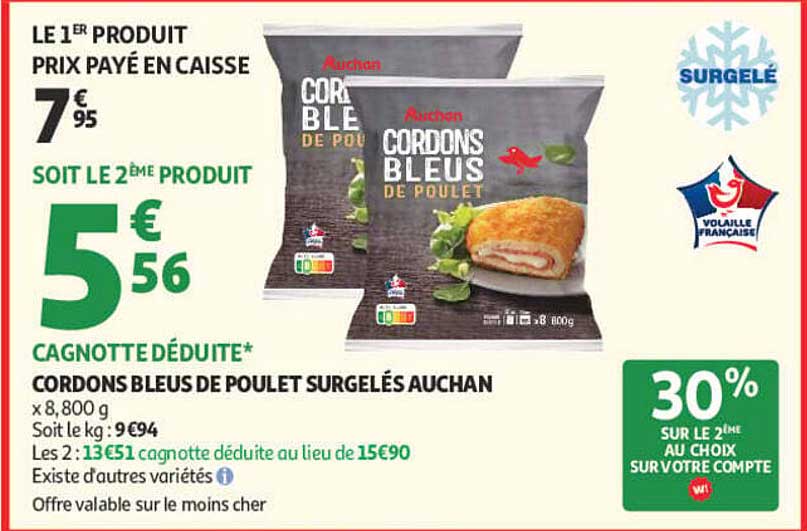CORDONS BLEUS DE POULET SURGELÉS AUCHAN