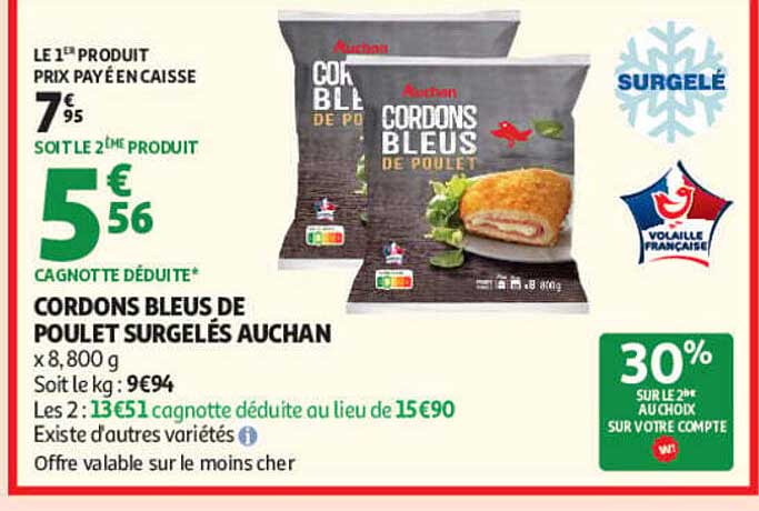 CORDONS BLEUS DE POULET SURGELÉS AUCHAN